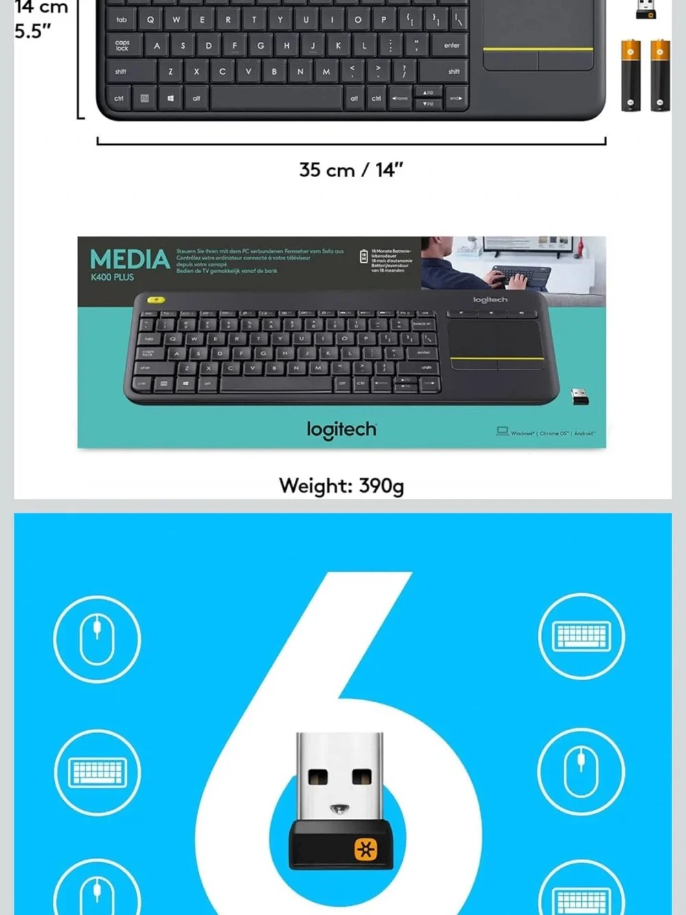 Logitech K400 Plus Wireless Touch TV Keyboard